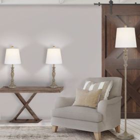 Modern Farmhouse 3-Pack Table and Floor Lamp Set; Wood