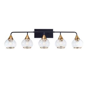 5-Lights Matte Black Antique Brass Color Iron Glass E26 Bulb Bedroom Wall-Mounted Lighting Fixtures Bathroom Vanity Light