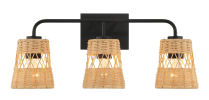 Moonlit Three Lights Wall Sconce With Rattan Shade, Bathroom Lighting Fixtures Over Mirror