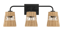 Moonlit Three Lights Wall Sconce With Rattan Shade, Bathroom Lighting Fixtures Over Mirror