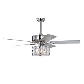 52" Elegant Ceiling Fan Light with Remote, Crystal Chandelier Fan 5 Chrome Reversible Wood Blades for Dinning Room Bedroom Living Room