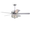 52'' Crystal Shade Ceiling Fan Lamp With Remote Control 3 Speed (High, Mid, Low) , 5 Reversible Blades for Living Room, Dining Room, Bedroom