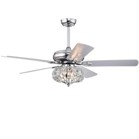 52'' Crystal Shade Ceiling Fan Lamp With Remote Control 3 Speed (High, Mid, Low) , 5 Reversible Blades for Living Room, Dining Room, Bedroom