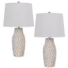 23 Inch Set of 2 Ceramic Accent Table Lamp, Hammered Base, White, Gold