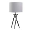 27 Inch Accent Table Lamp, Hardback Fabric Drum Shade, White, Silver Chrome