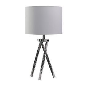 27 Inch Accent Table Lamp, Hardback Fabric Drum Shade, White, Silver Chrome