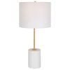 Lily 28 Inch Accent Lamp, Round Hardback Drum Shade, White Base, Gold