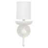 Zoe 12 Inch Wall Sconce, Plaster Candelabra Design Base, Linen Shade, White