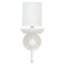Zoe 12 Inch Wall Sconce, Plaster Candelabra Design Base, Linen Shade, White