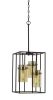 Rectangular Open Cage Design Pendant with Cylindrical Glass Shade, Black