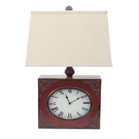 Clock Design Metal Table Lamp with Tapered Shade, Red and Beige