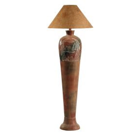 Siya 62 Inch Elongated Floor Lamp, Extra Tall, Deer Carvings, Brown, Black