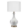 Table Lamp with Gourd Shaped Ceramic Body, White and Brass