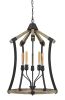 5 Bulb Pendant Fixture with Wooden and Metal Frame, Brown and Black