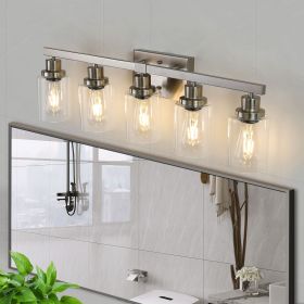 Modern 5-Light Bathroom Vanity Light Fixture - Brushed Nickel Finish with Clear Glass Shades, Perfect for Bathroom, Vanity