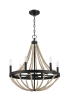 Starry Wood Chandelier Farmhouse Six Candle Light Wood Beaded Black Pendant Light for Dining Room