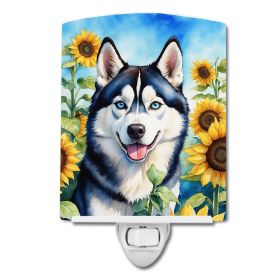 NEW Siberian Husky in Sunflowers Ceramic Night Light Compact, UL-Certified, Ideal for Bedroom, Bathroom, Nursery, Hallway, Kitchen, 6x4x3, Multicolor