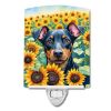 NEW Manchester Terrier in Sunflowers Ceramic Night Light Compact, UL-Certified, Ideal for Bedroom, Bathroom, Nursery, Hallway, Kitchen, 6x4x3