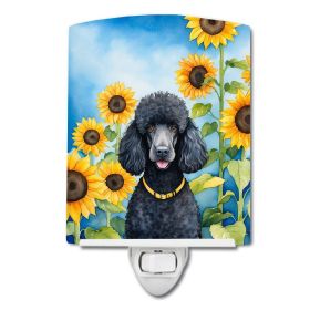 NEW Black Poodle in Sunflowers Ceramic Night Light Compact, UL-Certified, Ideal for Bedroom, Bathroom, Nursery, Hallway, Kitchen, 6x4x3, Multicolor