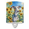 NEW Whippet in Sunflowers Ceramic Night Light Compact, UL-Certified, Ideal for Bedroom, Bathroom, Nursery, Hallway, Kitchen, 6x4x3, Multicolor