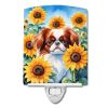 NEW Japanese Chin in Sunflowers Ceramic Night Light Compact, UL-Certified, Ideal for Bedroom, Bathroom, Nursery, Hallway, Kitchen, 6x4x3, Multicolor