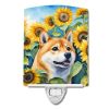 NEW Shiba Inu in Sunflowers Ceramic Night Light Compact, UL-Certified, Ideal for Bedroom, Bathroom, Nursery, Hallway, Kitchen, 6x4x3, Multicolor