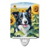 NEW Border Collie in Sunflowers Ceramic Night Light Compact, UL-Certified, Ideal for Bedroom, Bathroom, Nursery, Hallway, Kitchen, 6x4x3, Multicolor
