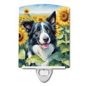 NEW Border Collie in Sunflowers Ceramic Night Light Compact, UL-Certified, Ideal for Bedroom, Bathroom, Nursery, Hallway, Kitchen, 6x4x3, Multicolor