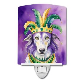 NEW Borzoi King of Mardi Gras Ceramic Night Light Compact, UL-Certified, Ideal for Bedroom, Bathroom, Nursery, Hallway, Kitchen, 6x4x3, Multicolor