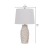 23 Inch Set of 2 Ceramic Accent Table Lamp, Hammered Base, White, Gold