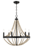 Starry Wood Chandelier Farmhouse Six Candle Light Wood Beaded Black Pendant Light for Dining Room
