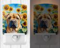 NEW Shar Pei in Sunflowers Ceramic Night Light Compact, UL-Certified, Ideal for Bedroom, Bathroom, Nursery, Hallway, Kitchen, 6x4x3, Multicolor