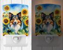 NEW Sheltie in Sunflowers Ceramic Night Light Compact, UL-Certified, Ideal for Bedroom, Bathroom, Nursery, Hallway, Kitchen, 6x4x3, Multicolor