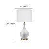 Table Lamp with Gourd Shaped Ceramic Body, White and Brass