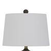 27 Inch Modern Curved Table Lamp, Set of 2, Round Shade, Black, Gold Resin