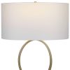 27 Inch Metal Table Lamp, Oval Center Ring, Gold, White