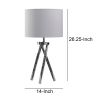 27 Inch Accent Table Lamp, Hardback Fabric Drum Shade, White, Silver Chrome