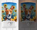 NEW Basenji in Sunflowers Ceramic Night Light Compact, UL-Certified, Ideal for Bedroom, Bathroom, Nursery, Hallway, Kitchen, 6x4x3, Multicolor