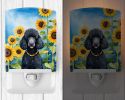 NEW Black Poodle in Sunflowers Ceramic Night Light Compact, UL-Certified, Ideal for Bedroom, Bathroom, Nursery, Hallway, Kitchen, 6x4x3, Multicolor