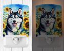 NEW Siberian Husky in Sunflowers Ceramic Night Light Compact, UL-Certified, Ideal for Bedroom, Bathroom, Nursery, Hallway, Kitchen, 6x4x3, Multicolor