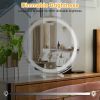 19Inch Large Round Vanity Makeup Mirror With LED Halo Light 3 Lighting Colors Dimmable Brightness Touch Control 360° Rotation