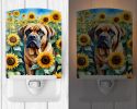 NEW Mastiff in Sunflowers Ceramic Night Light Compact, UL-Certified, Ideal for Bedroom, Bathroom, Nursery, Hallway, Kitchen, 6x4x3, Multicolor