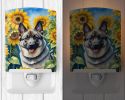 NEW Norwegian Elkhound in Sunflowers Ceramic Night Light Compact, UL-Certified, Ideal for Bedroom, Bathroom, Nursery, Hallway, Kitchen, 6x4x3