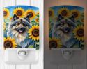 NEW Keeshond in Sunflowers Ceramic Night Light Compact, UL-Certified, Ideal for Bedroom, Bathroom, Nursery, Hallway, Kitchen, 6x4x3, Multicolor