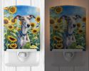 NEW Whippet in Sunflowers Ceramic Night Light Compact, UL-Certified, Ideal for Bedroom, Bathroom, Nursery, Hallway, Kitchen, 6x4x3, Multicolor