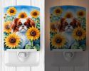 NEW Japanese Chin in Sunflowers Ceramic Night Light Compact, UL-Certified, Ideal for Bedroom, Bathroom, Nursery, Hallway, Kitchen, 6x4x3, Multicolor
