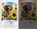 NEW Leonberger in Sunflowers Ceramic Night Light Compact, UL-Certified, Ideal for Bedroom, Bathroom, Nursery, Hallway, Kitchen, 6x4x3, Multicolor