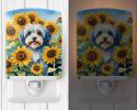 NEW Tibetan Terrier in Sunflowers Ceramic Night Light Compact, UL-Certified, Ideal for Bedroom, Bathroom, Nursery, Hallway, Kitchen, 6x4x3, Multicolor
