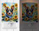 NEW Australian Cattle Dog in Sunflowers Ceramic Night Light Compact, UL-Certified, Ideal for Bedroom, Bathroom, Nursery, Hallway, Kitchen, 6x4x3