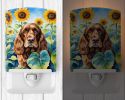 NEW English Cocker Spaniel in Sunflowers Ceramic Night Light Compact, UL-Certified, Ideal for Bedroom, Bathroom, Nursery, Hallway, Kitchen, 6x4x3